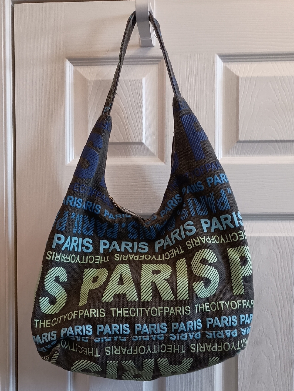 Robin Ruth Dark Gray Hobo Bag with Blue and Green Logo Text